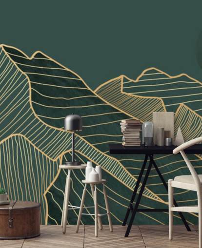 dark green and gold line mountain and moon wallpaper dark green and gold line mountain and moon wallpaper