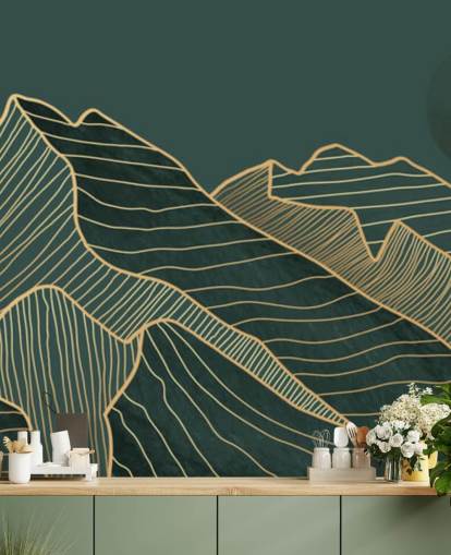 dark green and gold line mountain and moon wallpaper dark green and gold line mountain and moon wallpaper