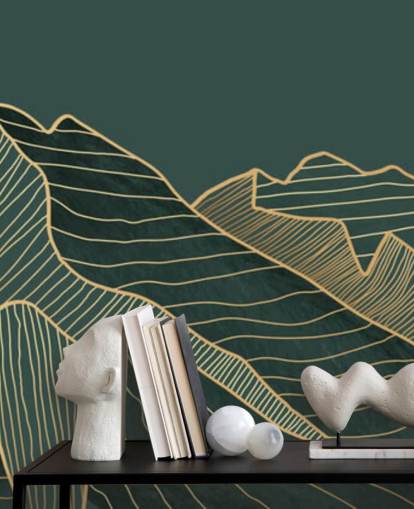 dark green and gold line mountain and moon wallpaper dark green and gold line mountain and moon wallpaper