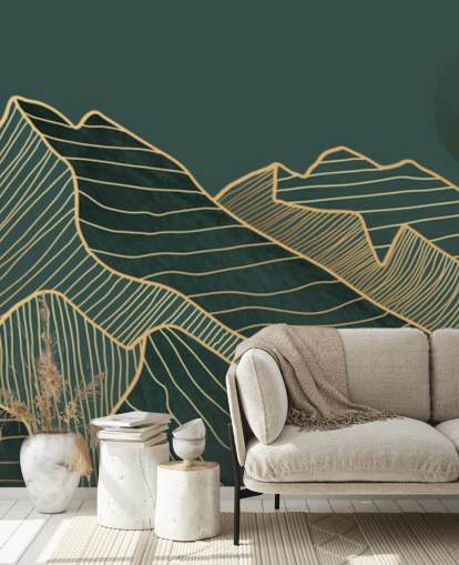 dark green and gold line mountain and moon wallpaper dark green and gold line mountain and moon wallpaper