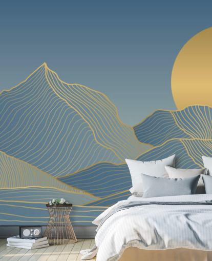 blå fjell og måne tapet blå fjell og måne tapet