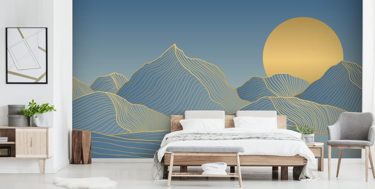fond d'écran bleu montagne et lune
