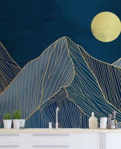 fjellet linje kunst blå tapet fjellet linje kunst blå tapet