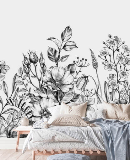 papier peint illustration florale noir et blanc papier peint illustration florale noir et blanc