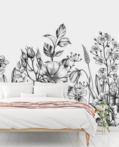 papel tapiz de ilustración floral en blanco y negro papel tapiz de ilustración floral en blanco y negro