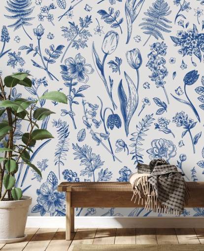 weide geïllustreerde bloemen behang weide geïllustreerde bloemen behang