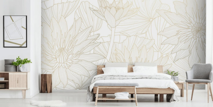 papier peint fleurs de couleur or et blanc