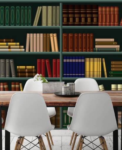 livros amarelos, vermelhos e verdes no papel de parede de prateleira verde livros amarelos, vermelhos e verdes no papel de parede de prateleira verde