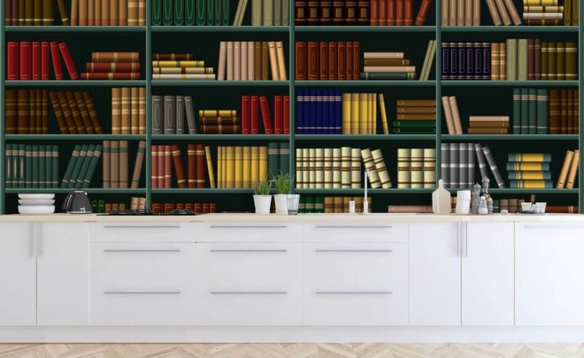 green bookshelf