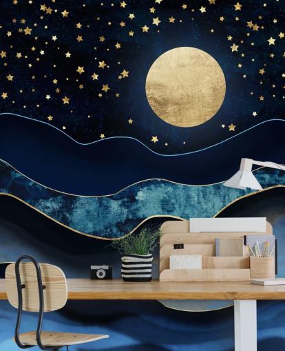 mörkblå och guld måne och natthimlen tapeter mörkblå och guld måne och natthimlen tapeter