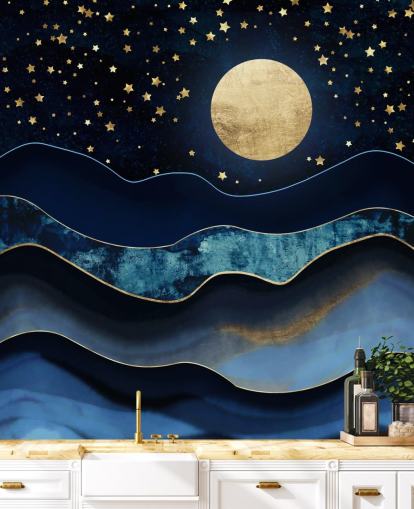 fond d'écran lune et ciel nocturne bleu foncé et or fond d'écran lune et ciel nocturne bleu foncé et or