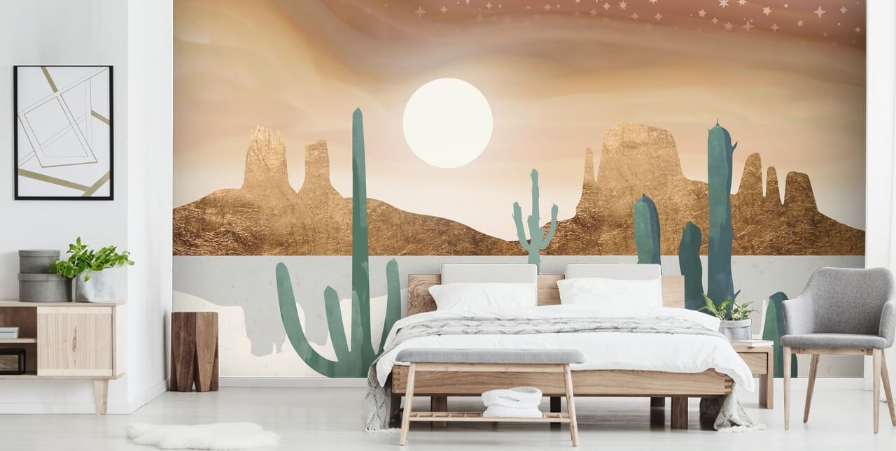 pink, gold and green abstract desert wallpaper