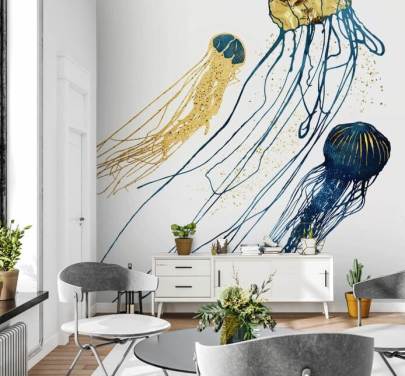 navy en gold kwallen behang