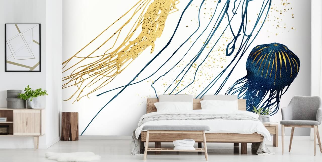 Marine und Gold Quallen-Tapete