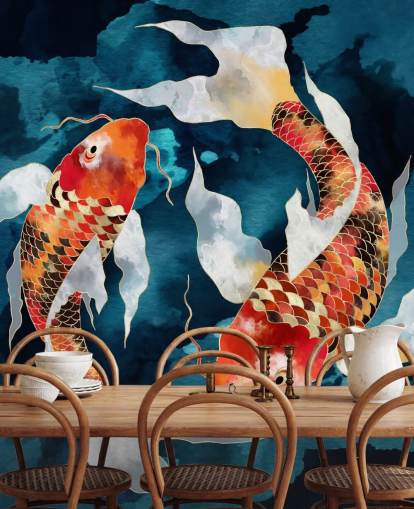 orange koi fisk i mørkeblå vand tapet orange koi fisk i mørkeblå vand tapet