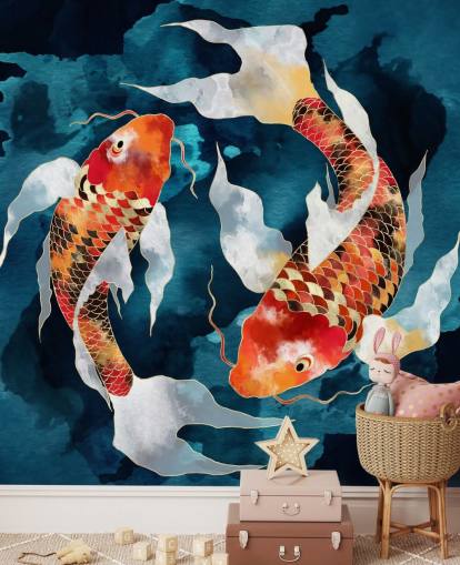 fond d'écran de poissons koï orange dans les eaux bleu foncé fond d'écran de poissons koï orange dans les eaux bleu foncé