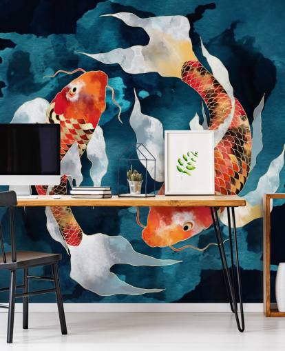 orange koi fisk i mörkblått vatten tapeter orange koi fisk i mörkblått vatten tapeter