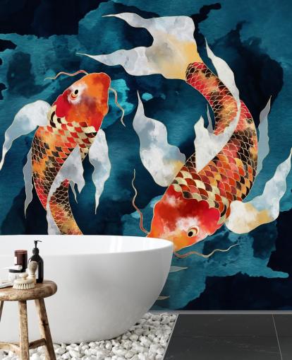 orange koi fisk i mørkeblå vand tapet orange koi fisk i mørkeblå vand tapet