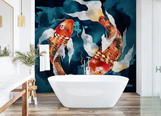 orange koi fisk i mørkeblå vand tapet