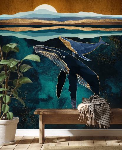 papel pintado ballena y becerro azul oscuro papel pintado ballena y becerro azul oscuro