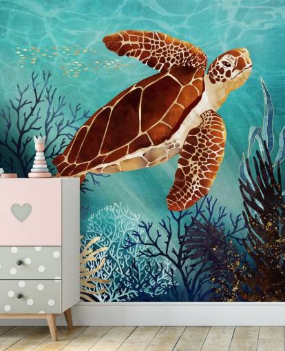 orange turtle surrounded by blue coral wallpaper orange turtle surrounded by blue coral wallpaper