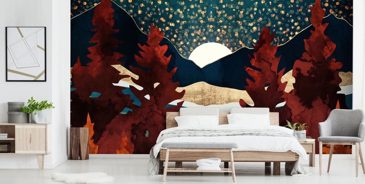 orange trees and night sky wallpaper