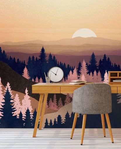 marine, paars, roze boom landschap behang marine, paars, roze boom landschap behang