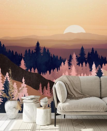 navy, purple, pink tree landscape wallpaper navy, purple, pink tree landscape wallpaper