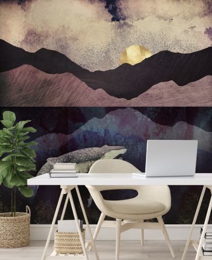 papel pintado de ballenas y terneros morado oscuro, negro y azul papel pintado de ballenas y terneros morado oscuro, negro y azul