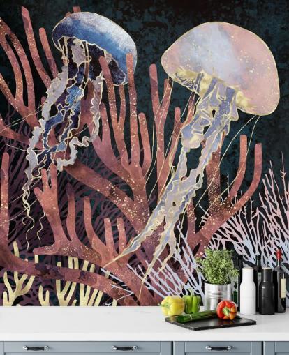 carta da parati meduse rosa, viola, oro carta da parati meduse rosa, viola, oro