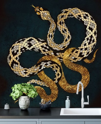 papel pintado de serpientes de color azul oscuro, dorado y plateado papel pintado de serpientes de color azul oscuro, dorado y plateado