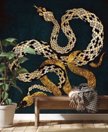dark blue, gold and silver coloured snakes wallpaper dark blue, gold and silver coloured snakes wallpaper