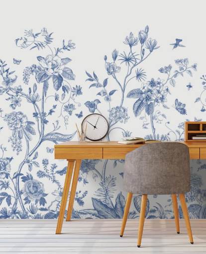 blå og hvid orientalsk blomster tapet blå og hvid orientalsk blomster tapet