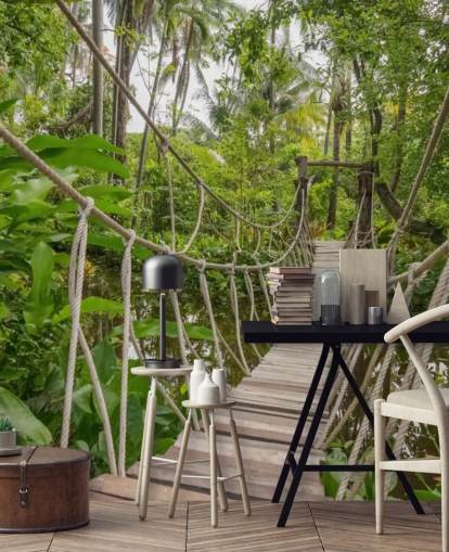 Wood and Rope Bridge in a Jungle Wallpaper Wood and Rope Bridge in a Jungle Wallpaper