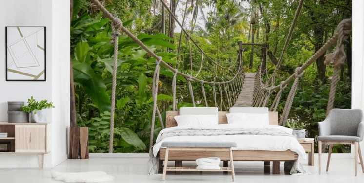 Papier Peint Pont en Bois et Corde dans une Jungle