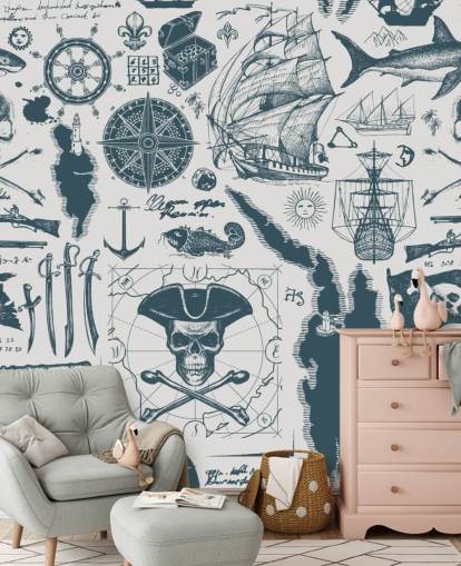 desenhos de pirata turquesa e branco papel de parede desenhos de pirata turquesa e branco papel de parede