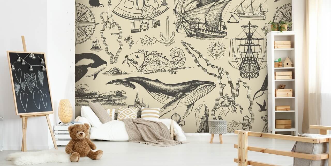 papier peint neutre de doodles de pirate
