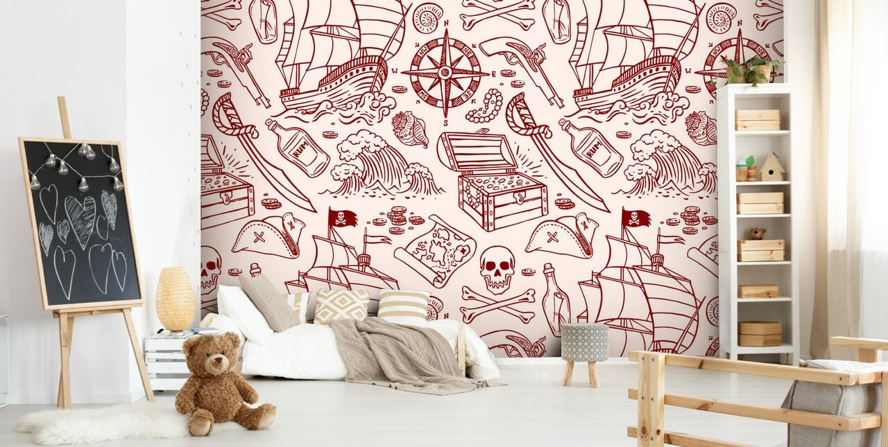 desenhos piratas vermelhos papel de parede
