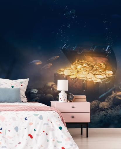 coffre au trésor plein de pièces de monnaie sous la mer papier peint coffre au trésor plein de pièces de monnaie sous la mer papier peint