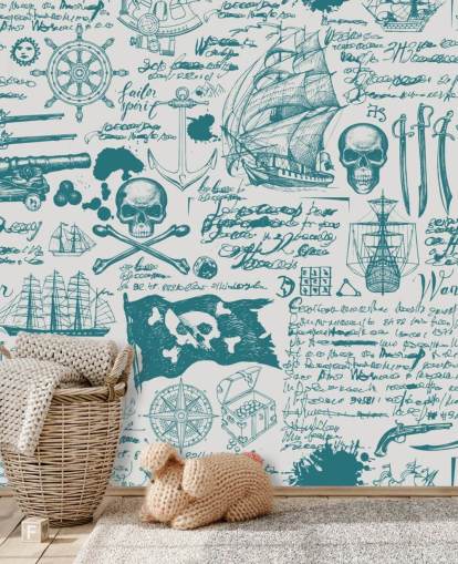 papel pintado de dibujos piratas azules y blancos papel pintado de dibujos piratas azules y blancos