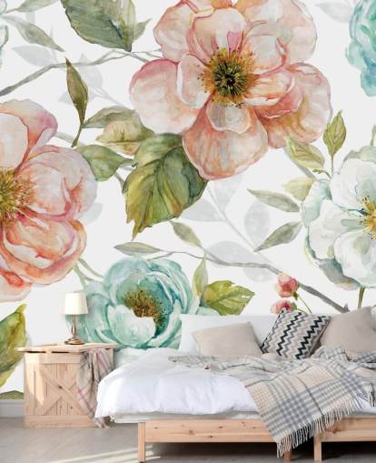 peach and blue and white flowers wallpaper peach and blue and white flowers wallpaper