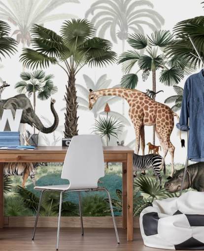 elephant, giraffe and other animals in jungle wallpaper elephant, giraffe and other animals in jungle wallpaper