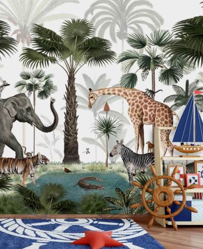 fondo de pantalla de elefantes, jirafas y otros animales en la jungla fondo de pantalla de elefantes, jirafas y otros animales en la jungla