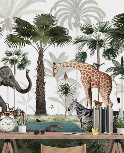 elefant, giraff och andra djur i djungel tapet elefant, giraff och andra djur i djungel tapet