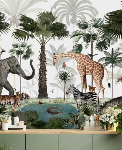 elefant, giraff och andra djur i djungel tapet elefant, giraff och andra djur i djungel tapet
