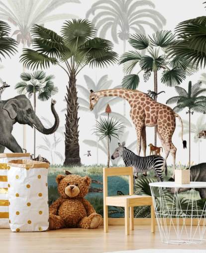 elephant, giraffe and other animals in jungle wallpaper elephant, giraffe and other animals in jungle wallpaper