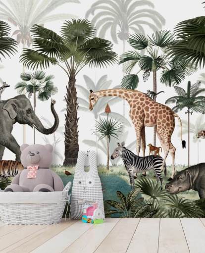elephant, giraffe and other animals in jungle wallpaper elephant, giraffe and other animals in jungle wallpaper