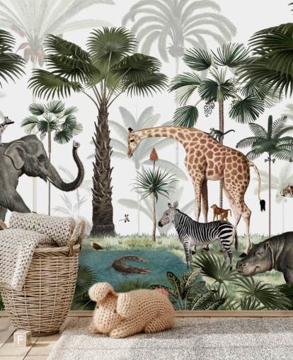 elephant, giraffe and other animals in jungle wallpaper elephant, giraffe and other animals in jungle wallpaper