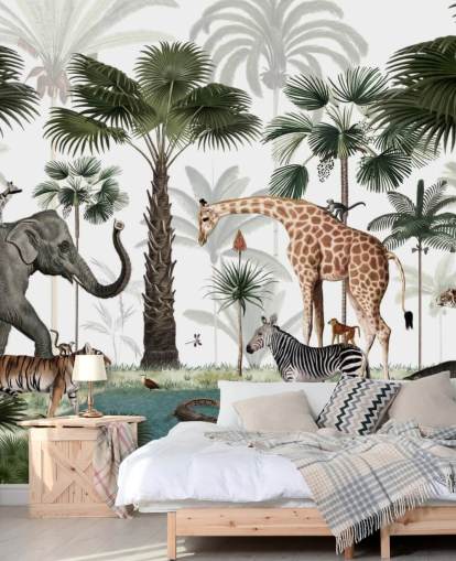 elefant, giraff och andra djur i djungel tapet elefant, giraff och andra djur i djungel tapet