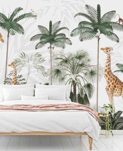 trio of giraffes in vintage jungle wallpaper  trio of giraffes in vintage jungle wallpaper